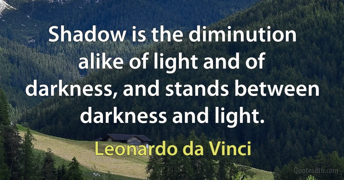 Shadow is the diminution alike of light and of darkness, and stands between darkness and light. (Leonardo da Vinci)