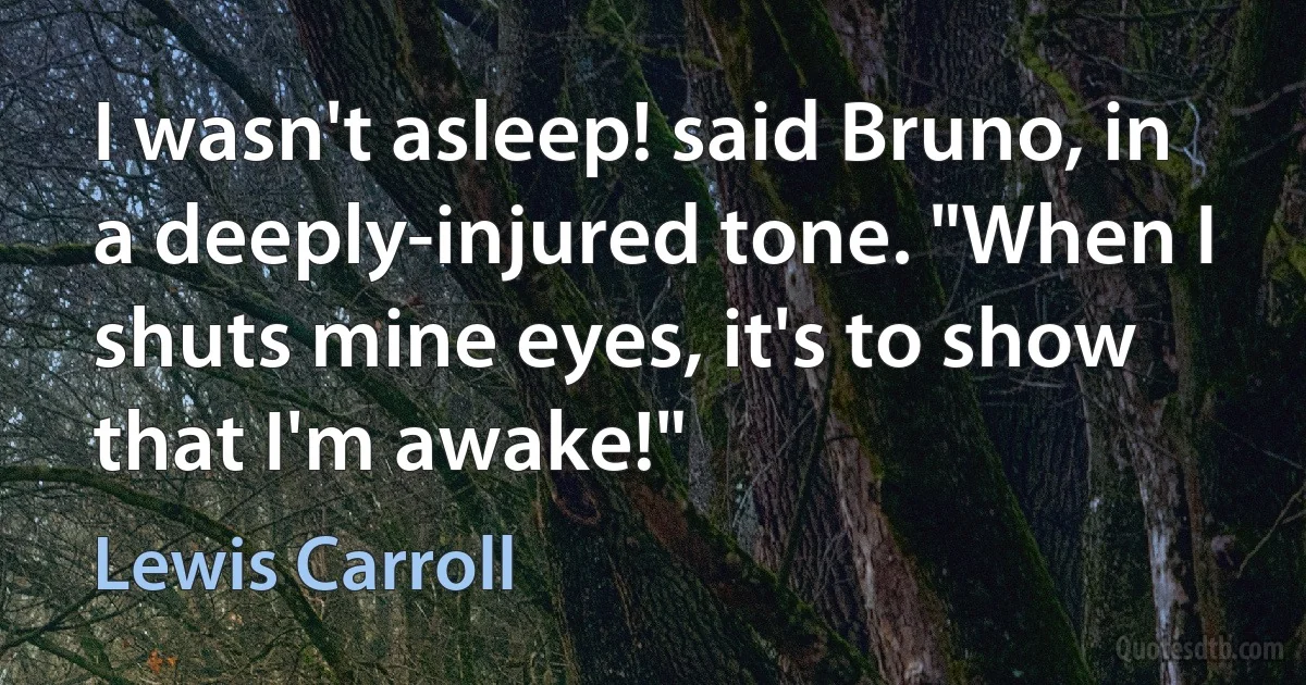 I wasn't asleep! said Bruno, in a deeply-injured tone. "When I shuts mine eyes, it's to show that I'm awake!" (Lewis Carroll)