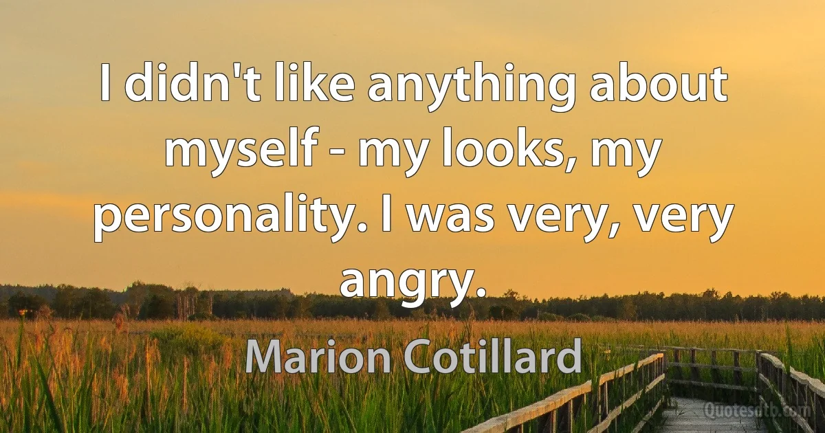 I didn't like anything about myself - my looks, my personality. I was very, very angry. (Marion Cotillard)