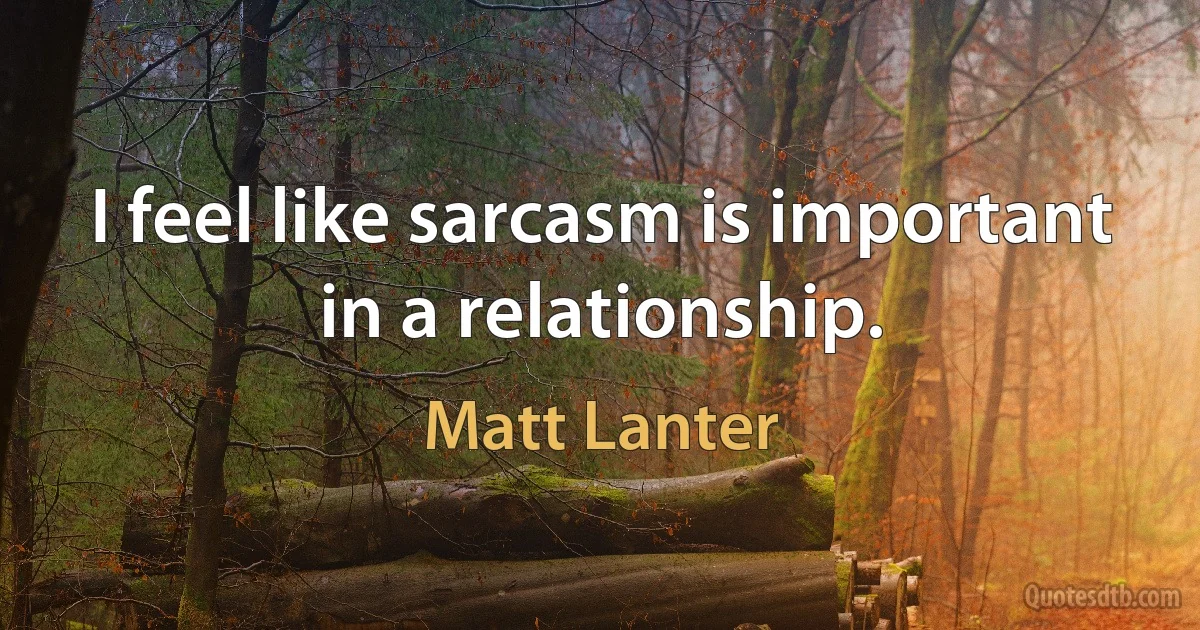 I feel like sarcasm is important in a relationship. (Matt Lanter)