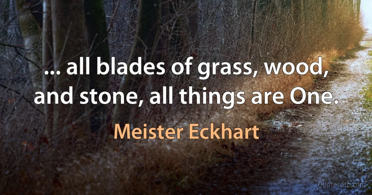 ... all blades of grass, wood, and stone, all things are One. (Meister Eckhart)