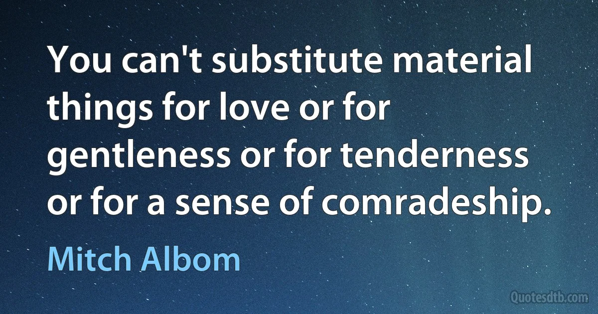 You can't substitute material things for love or for gentleness or for tenderness or for a sense of comradeship. (Mitch Albom)