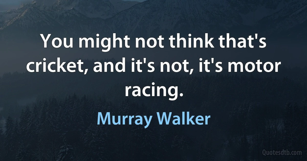 You might not think that's cricket, and it's not, it's motor racing. (Murray Walker)