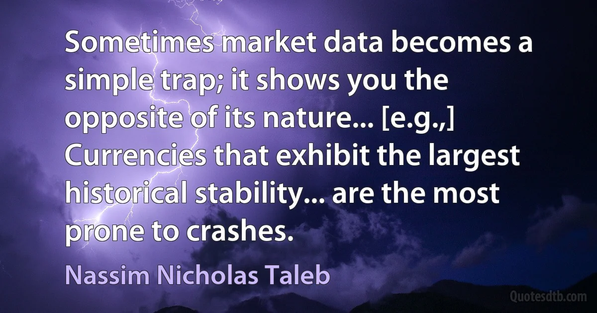 Sometimes market data becomes a simple trap; it shows you the opposite of its nature... [e.g.,] Currencies that exhibit the largest historical stability... are the most prone to crashes. (Nassim Nicholas Taleb)