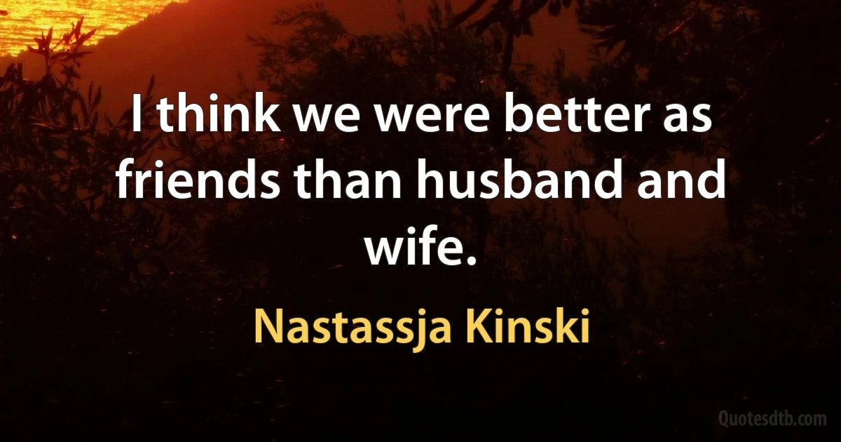 I think we were better as friends than husband and wife. (Nastassja Kinski)