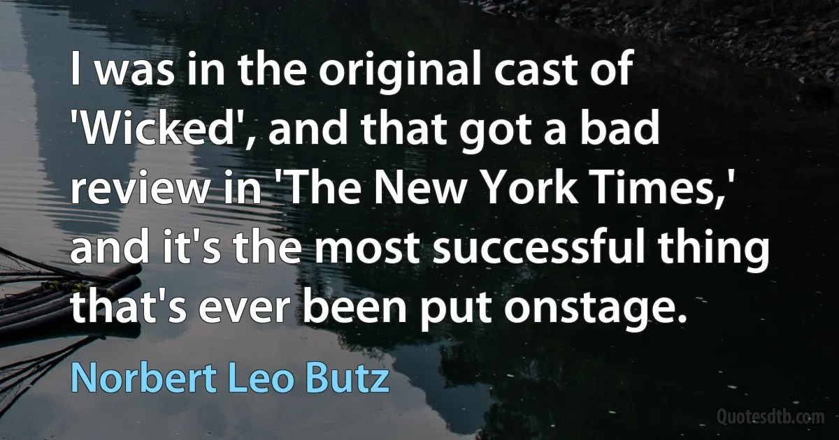 I was in the original cast of 'Wicked', and that got a bad review in 'The New York Times,' and it's the most successful thing that's ever been put onstage. (Norbert Leo Butz)