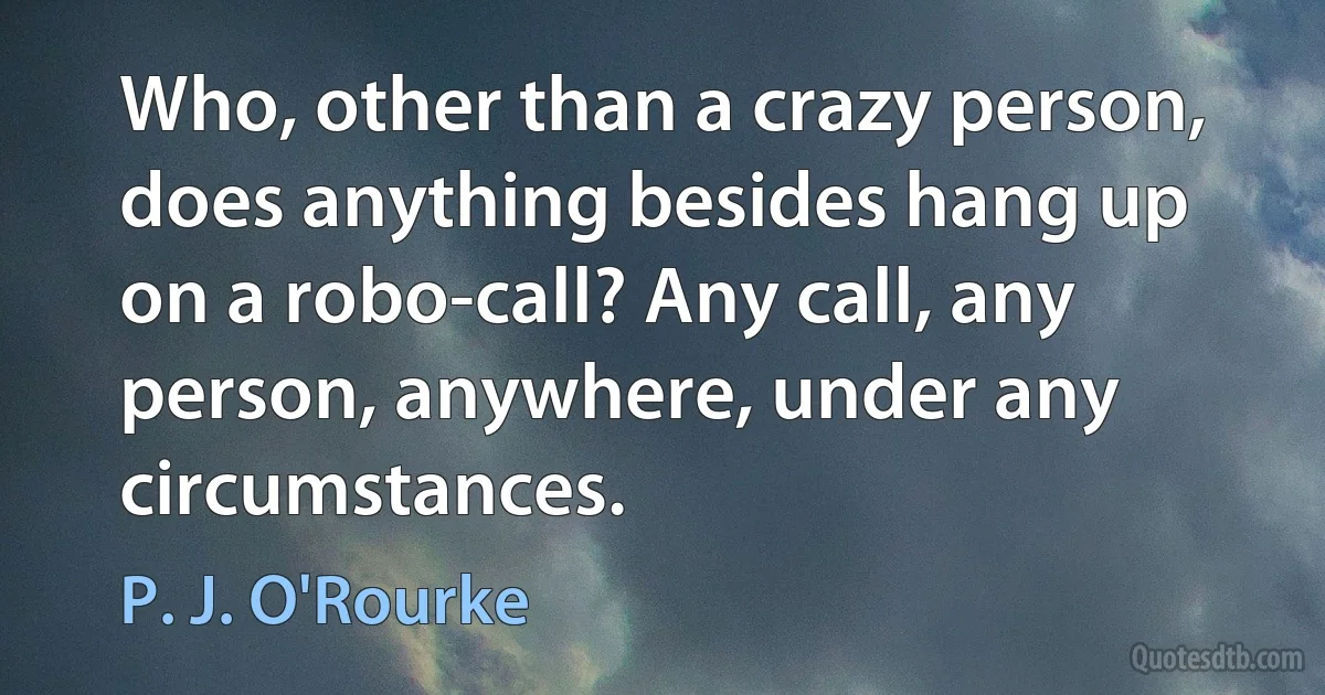 Who, other than a crazy person, does anything besides hang up on a robo-call? Any call, any person, anywhere, under any circumstances. (P. J. O'Rourke)