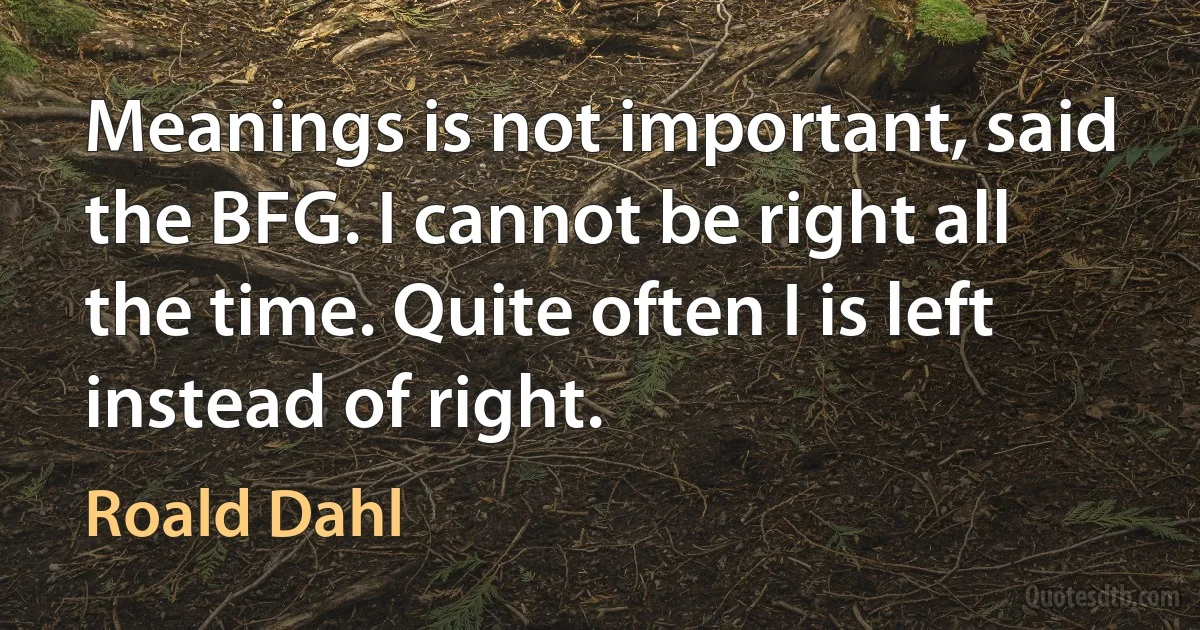 Meanings is not important, said the BFG. I cannot be right all the time. Quite often I is left instead of right. (Roald Dahl)