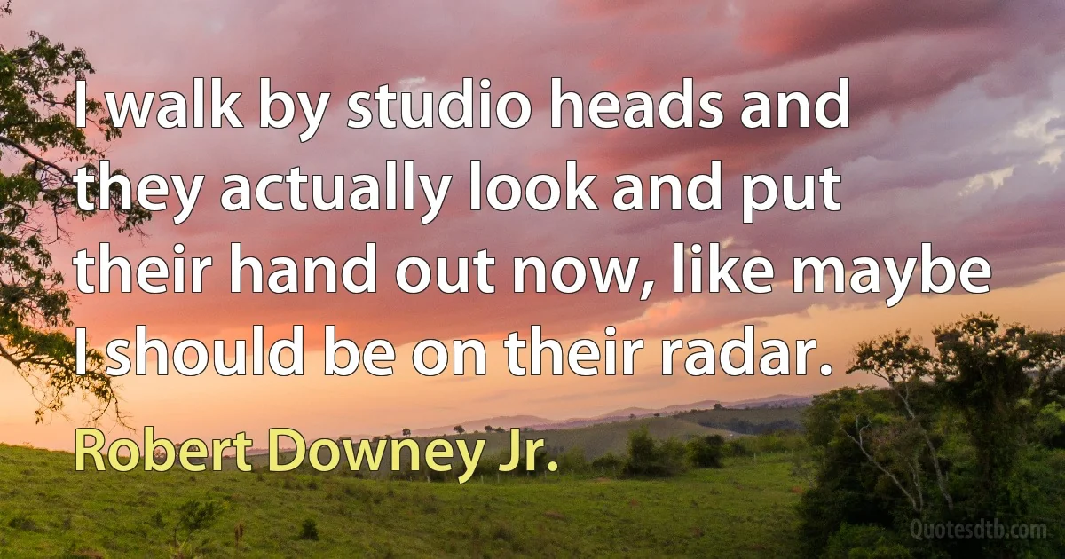 I walk by studio heads and they actually look and put their hand out now, like maybe I should be on their radar. (Robert Downey Jr.)