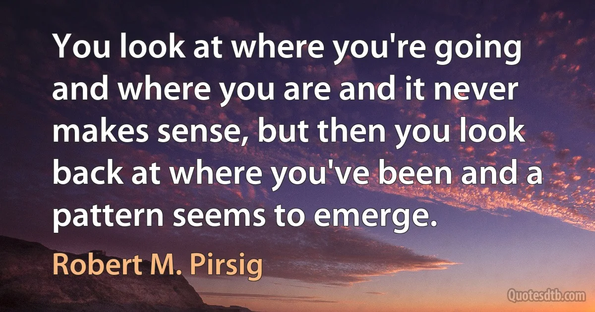 You look at where you're going and where you are and it never makes sense, but then you look back at where you've been and a pattern seems to emerge. (Robert M. Pirsig)