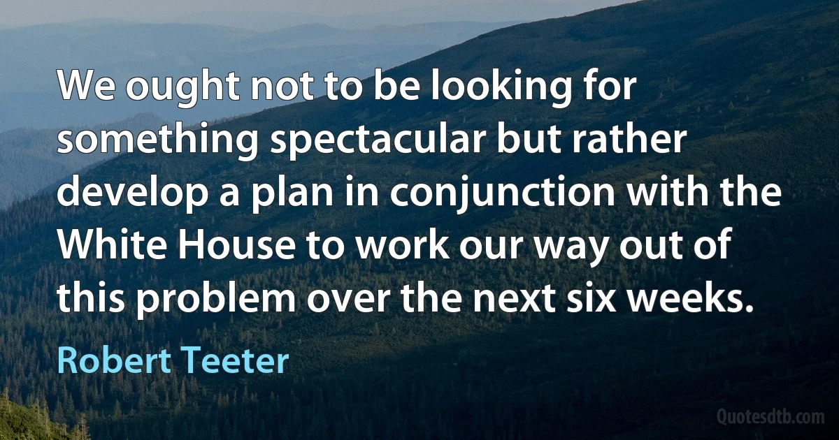 We ought not to be looking for something spectacular but rather develop a plan in conjunction with the White House to work our way out of this problem over the next six weeks. (Robert Teeter)