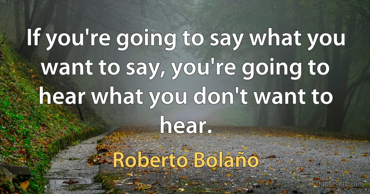 If you're going to say what you want to say, you're going to hear what you don't want to hear. (Roberto Bolaño)