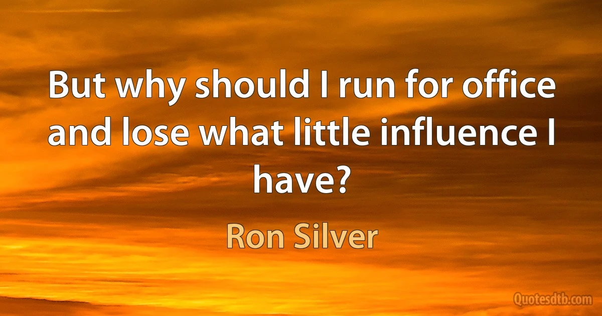 But why should I run for office and lose what little influence I have? (Ron Silver)