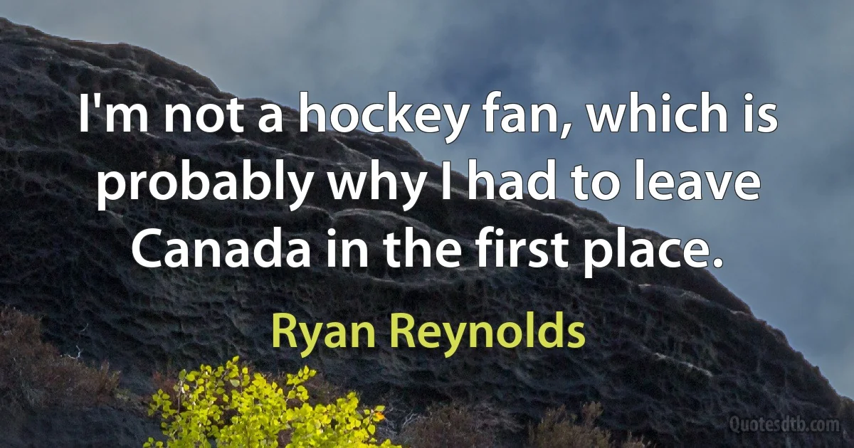 I'm not a hockey fan, which is probably why I had to leave Canada in the first place. (Ryan Reynolds)