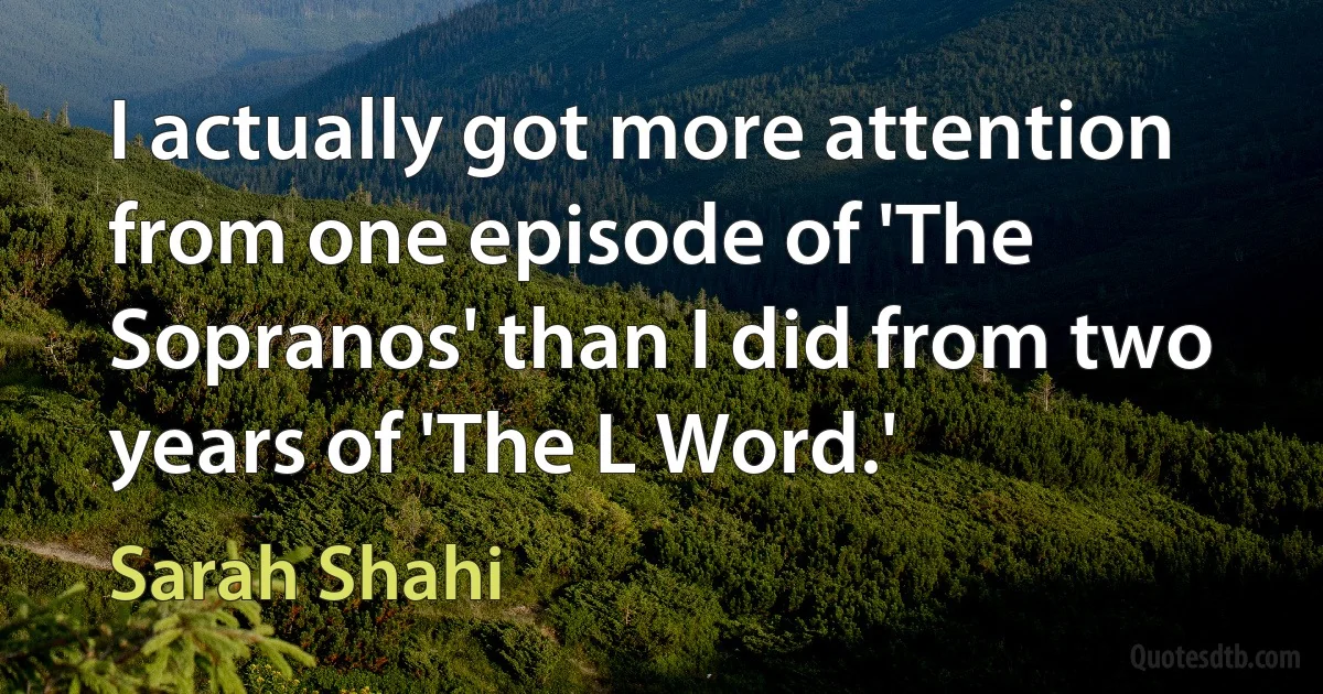 I actually got more attention from one episode of 'The Sopranos' than I did from two years of 'The L Word.' (Sarah Shahi)