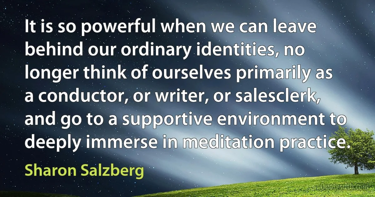 It is so powerful when we can leave behind our ordinary identities, no longer think of ourselves primarily as a conductor, or writer, or salesclerk, and go to a supportive environment to deeply immerse in meditation practice. (Sharon Salzberg)