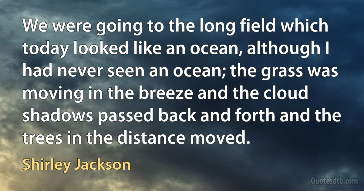 We were going to the long field which today looked like an ocean, although I had never seen an ocean; the grass was moving in the breeze and the cloud shadows passed back and forth and the trees in the distance moved. (Shirley Jackson)