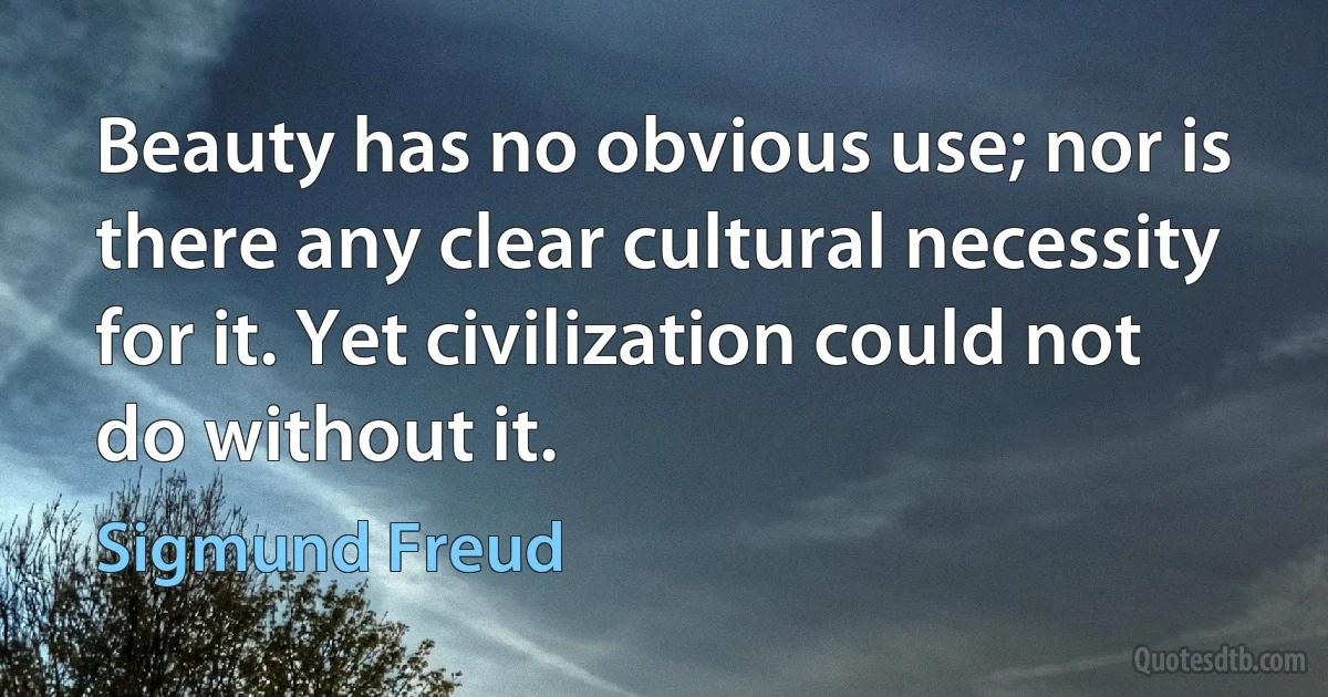 Beauty has no obvious use; nor is there any clear cultural necessity for it. Yet civilization could not do without it. (Sigmund Freud)