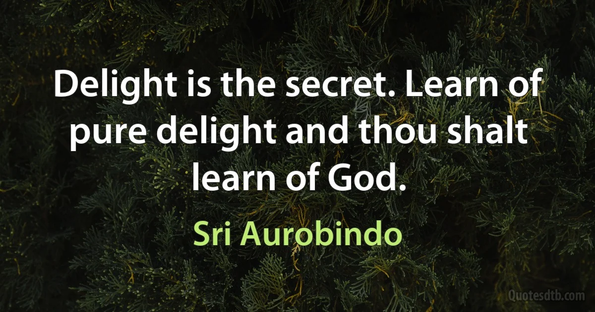 Delight is the secret. Learn of pure delight and thou shalt learn of God. (Sri Aurobindo)