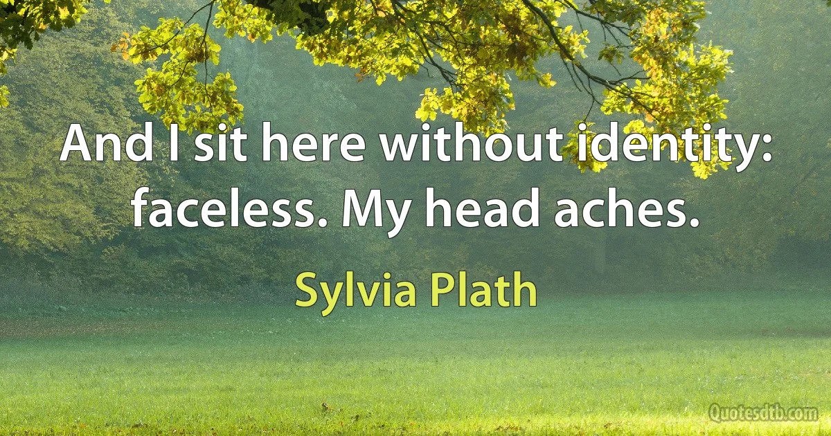 And I sit here without identity: faceless. My head aches. (Sylvia Plath)