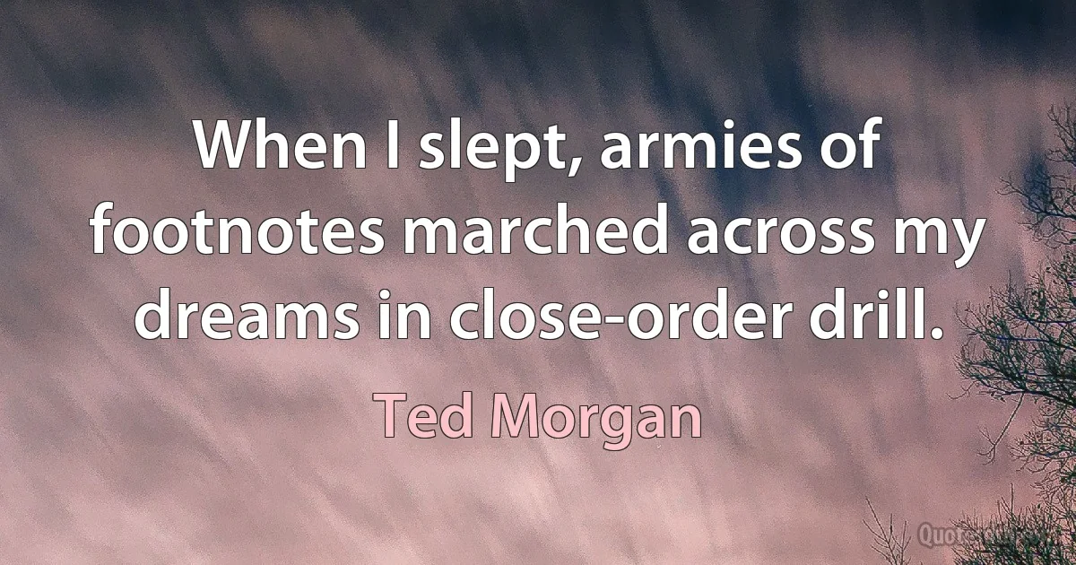 When I slept, armies of footnotes marched across my dreams in close-order drill. (Ted Morgan)