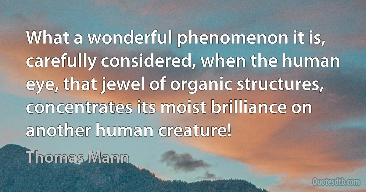 What a wonderful phenomenon it is, carefully considered, when the human eye, that jewel of organic structures, concentrates its moist brilliance on another human creature! (Thomas Mann)