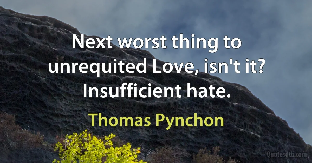 Next worst thing to unrequited Love, isn't it? Insufficient hate. (Thomas Pynchon)