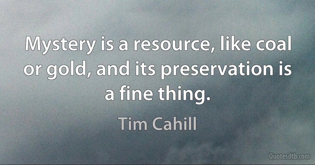 Mystery is a resource, like coal or gold, and its preservation is a fine thing. (Tim Cahill)