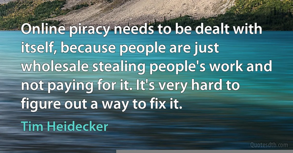 Online piracy needs to be dealt with itself, because people are just wholesale stealing people's work and not paying for it. It's very hard to figure out a way to fix it. (Tim Heidecker)