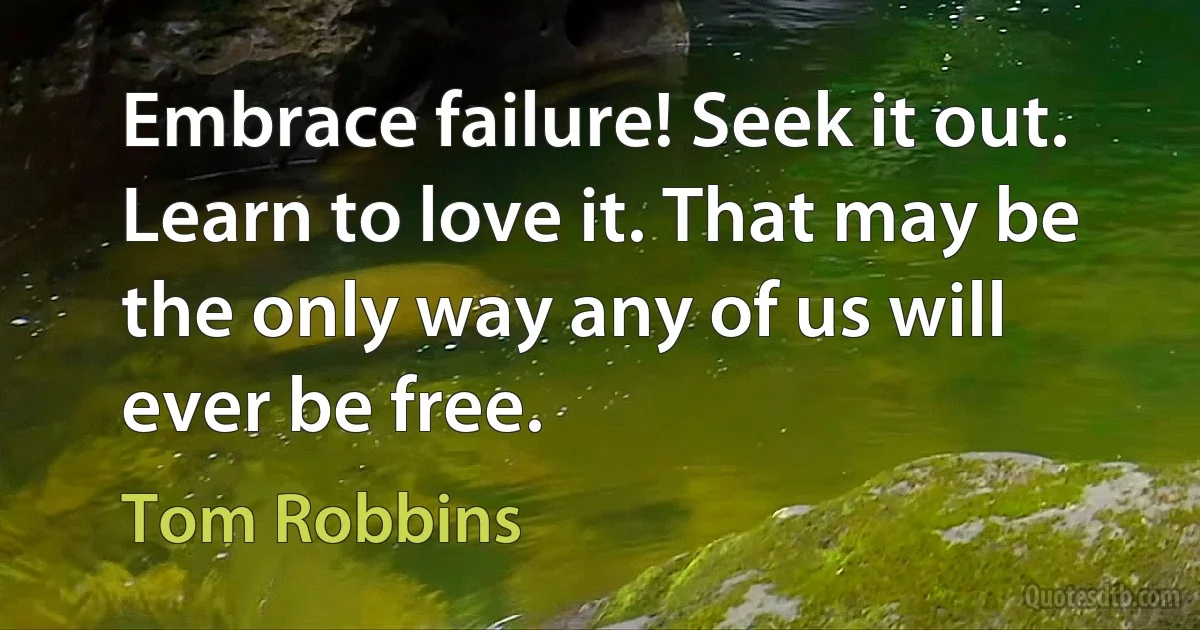 Embrace failure! Seek it out. Learn to love it. That may be the only way any of us will ever be free. (Tom Robbins)