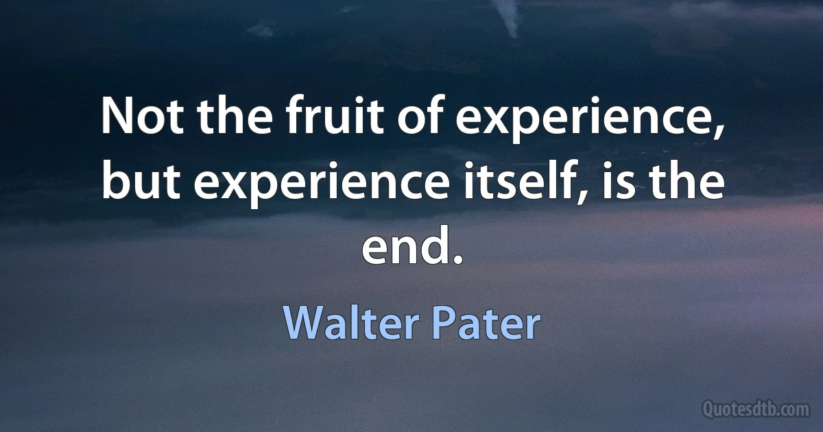 Not the fruit of experience, but experience itself, is the end. (Walter Pater)