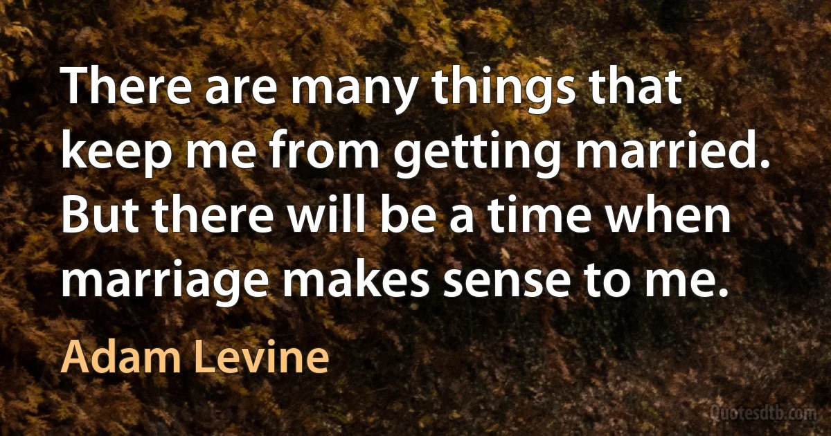 There are many things that keep me from getting married. But there will be a time when marriage makes sense to me. (Adam Levine)