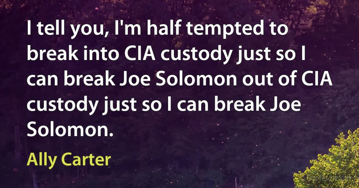 I tell you, I'm half tempted to break into CIA custody just so I can break Joe Solomon out of CIA custody just so I can break Joe Solomon. (Ally Carter)