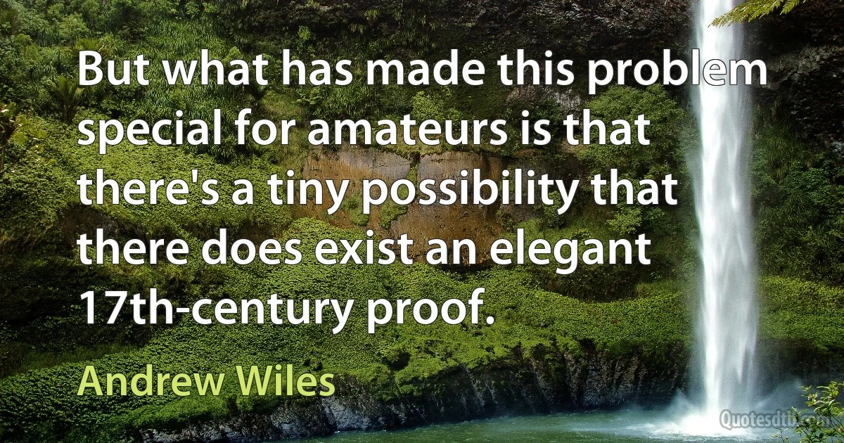 But what has made this problem special for amateurs is that there's a tiny possibility that there does exist an elegant 17th-century proof. (Andrew Wiles)