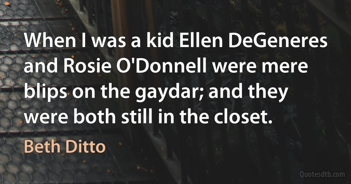 When I was a kid Ellen DeGeneres and Rosie O'Donnell were mere blips on the gaydar; and they were both still in the closet. (Beth Ditto)