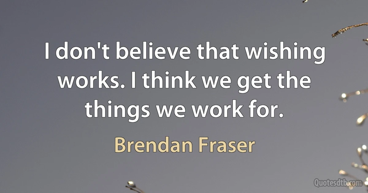 I don't believe that wishing works. I think we get the things we work for. (Brendan Fraser)