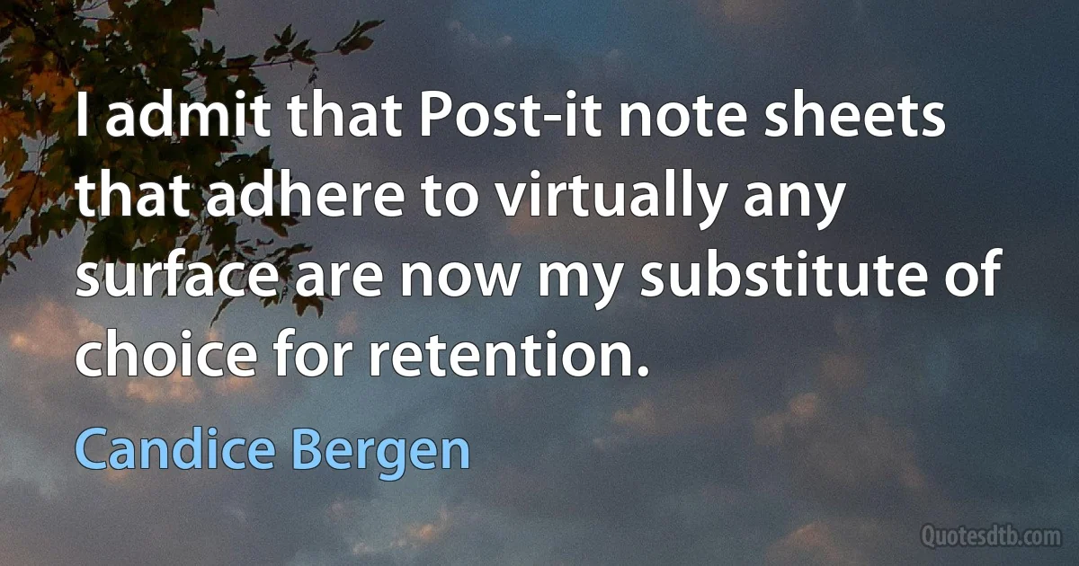 I admit that Post-it note sheets that adhere to virtually any surface are now my substitute of choice for retention. (Candice Bergen)