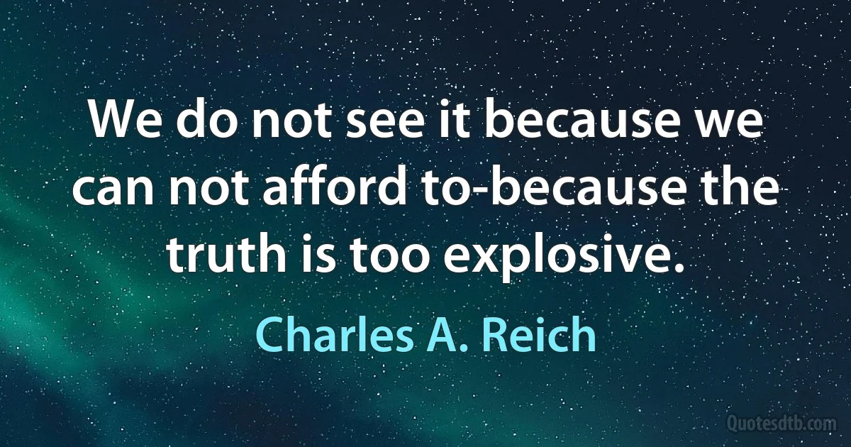 We do not see it because we can not afford to-because the truth is too explosive. (Charles A. Reich)