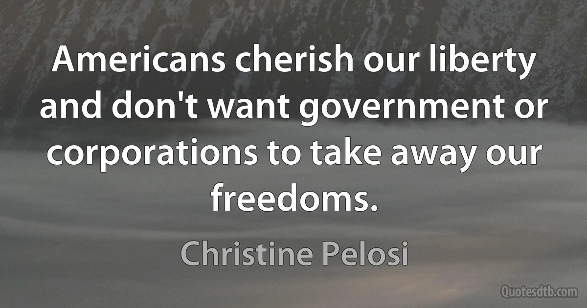 Americans cherish our liberty and don't want government or corporations to take away our freedoms. (Christine Pelosi)