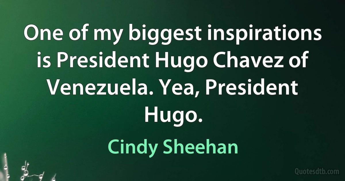 One of my biggest inspirations is President Hugo Chavez of Venezuela. Yea, President Hugo. (Cindy Sheehan)