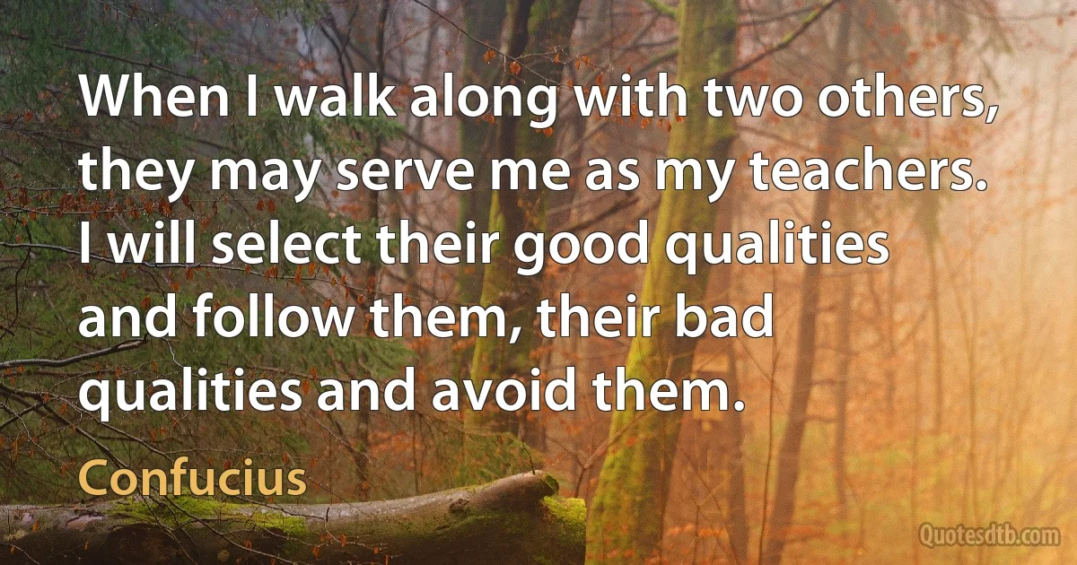 When I walk along with two others, they may serve me as my teachers. I will select their good qualities and follow them, their bad qualities and avoid them. (Confucius)