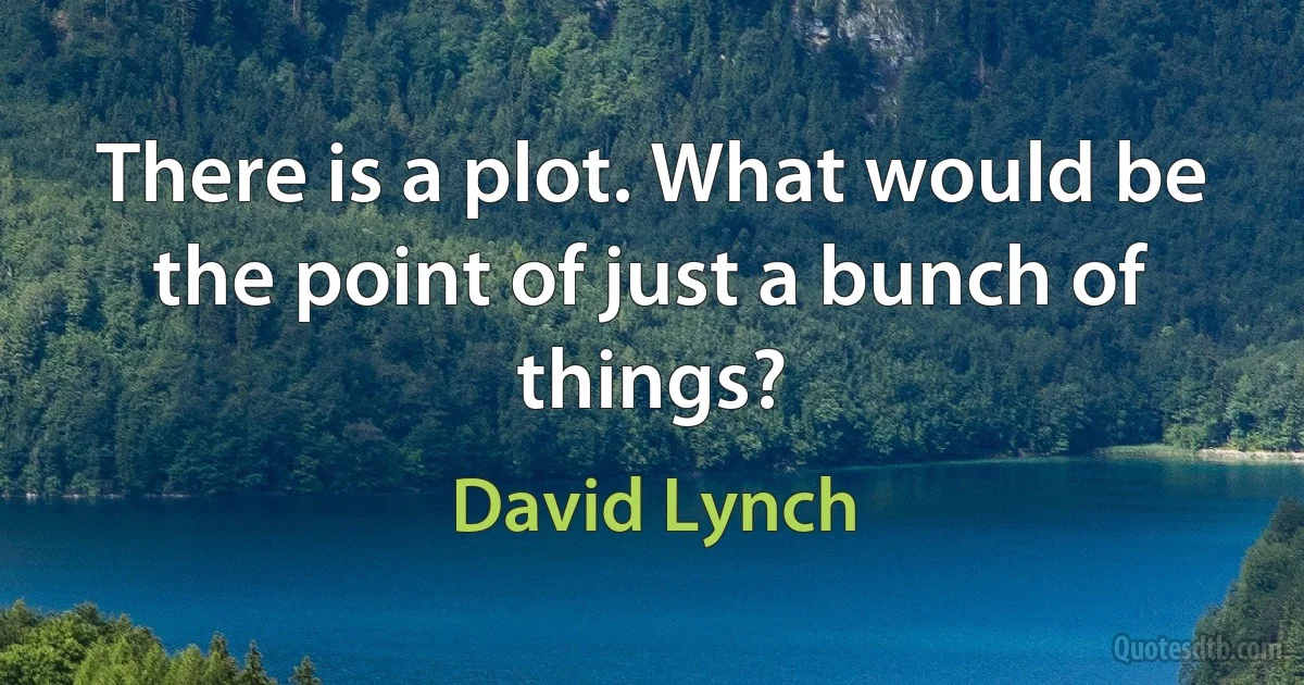 There is a plot. What would be the point of just a bunch of things? (David Lynch)