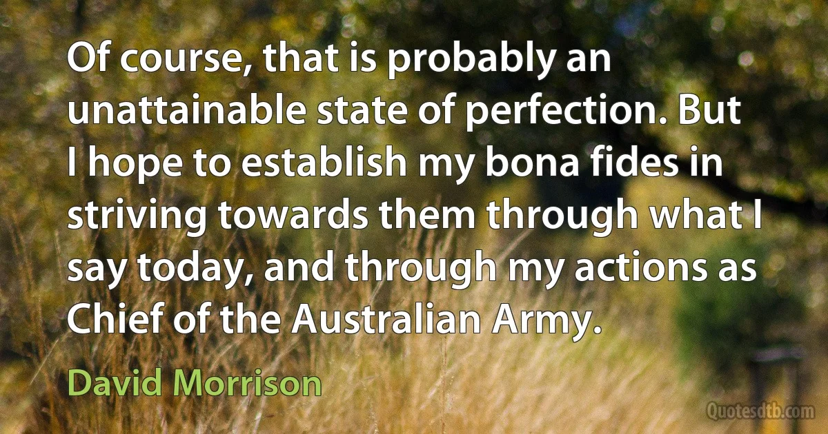 Of course, that is probably an unattainable state of perfection. But I hope to establish my bona fides in striving towards them through what I say today, and through my actions as Chief of the Australian Army. (David Morrison)