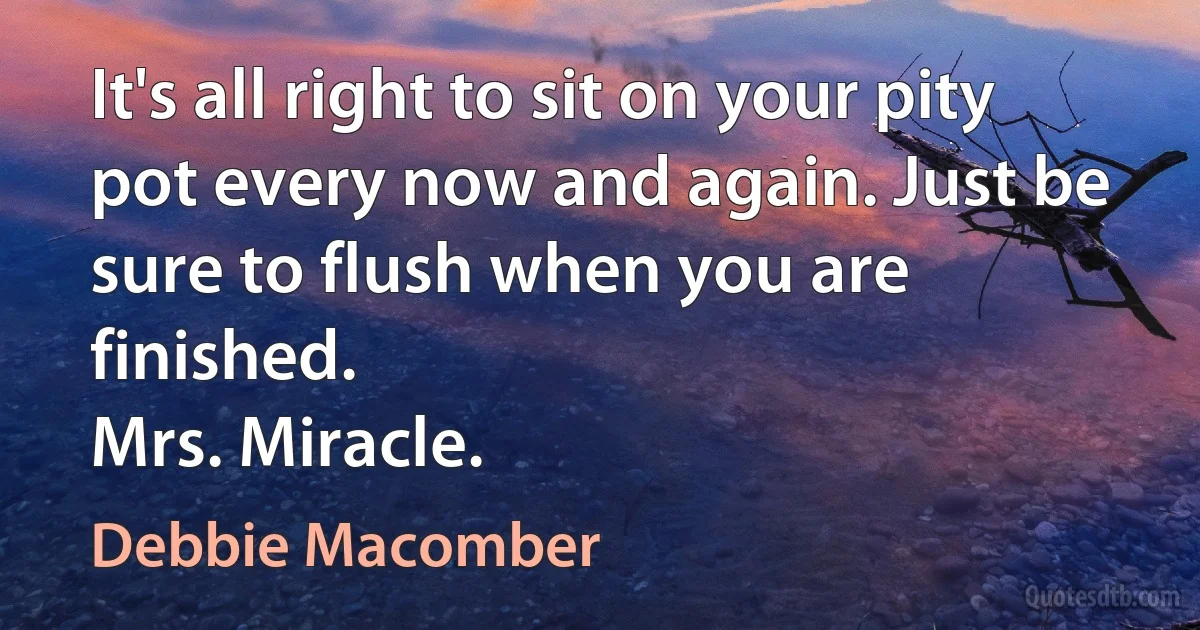 It's all right to sit on your pity pot every now and again. Just be sure to flush when you are finished.
Mrs. Miracle. (Debbie Macomber)