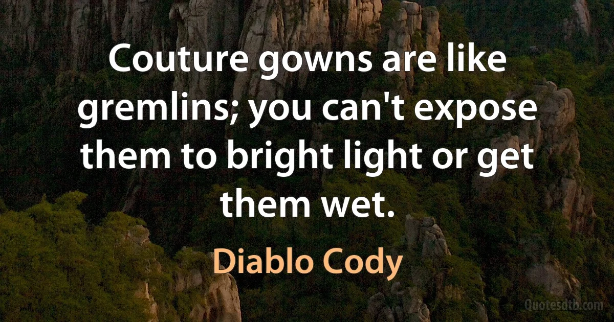 Couture gowns are like gremlins; you can't expose them to bright light or get them wet. (Diablo Cody)