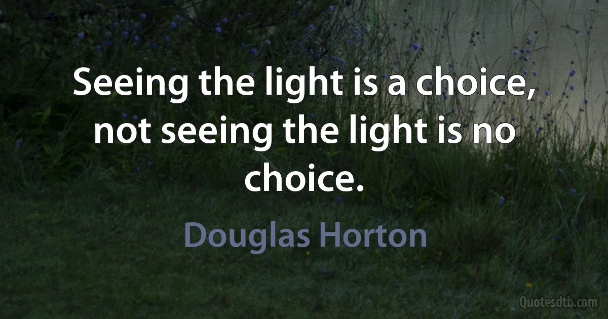 Seeing the light is a choice, not seeing the light is no choice. (Douglas Horton)