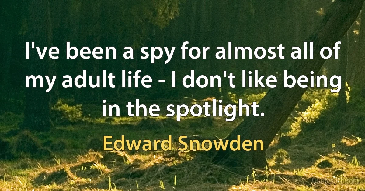 I've been a spy for almost all of my adult life - I don't like being in the spotlight. (Edward Snowden)