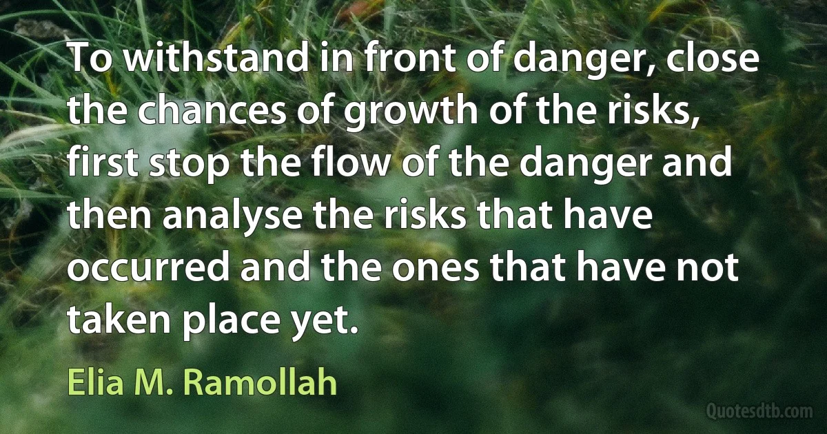 To withstand in front of danger, close the chances of growth of the risks, first stop the flow of the danger and then analyse the risks that have occurred and the ones that have not taken place yet. (Elia M. Ramollah)