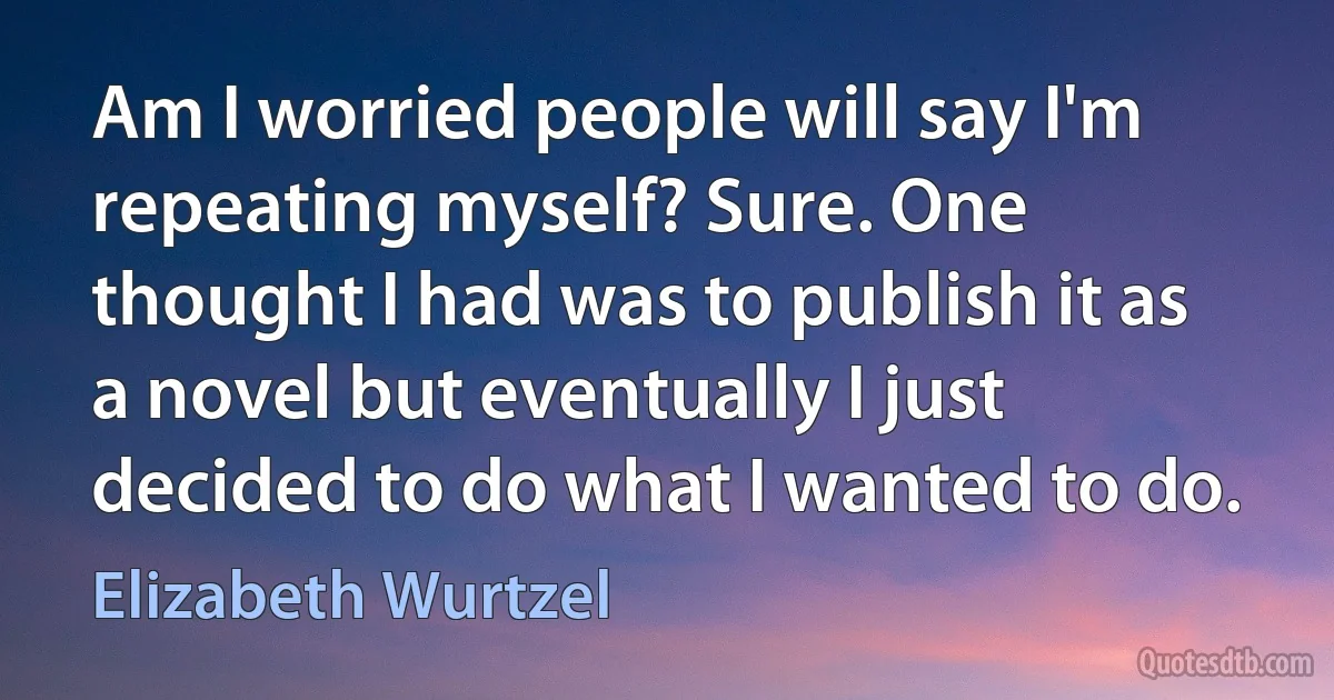 Am I worried people will say I'm repeating myself? Sure. One thought I had was to publish it as a novel but eventually I just decided to do what I wanted to do. (Elizabeth Wurtzel)