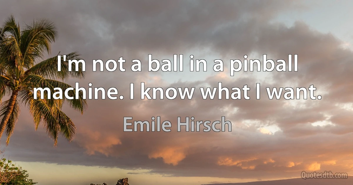 I'm not a ball in a pinball machine. I know what I want. (Emile Hirsch)